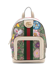 Pre-Loved Ophidia GG Flora Backpack Monogram Coated Canvas Small with Gold Hardware, Beige Ebony with Floral Multicolor