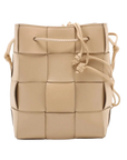 Pre-Loved Cassette Bucket Bucket Bag Intrecciato Leather Small, Beige