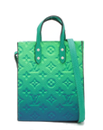 Pre-Loved Sac Plat Tote Monogram Leather XS with Silver Hardware, Green Blue Gradient