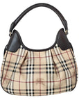 Pre-Loved Brooke Hobo Shoulder Bag Haymarket Check Coated Canvas with Gold Hardware, Beige