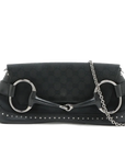 Pre-Loved Horsebit Chain Clutch Clutch Monogram Coated Canvas with Silver Hardware, Black