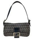 Pre-Loved Mamma Baguette Shoulder Bag Zucchino Canvas Coated with Silver Hardware, Navy and Grey