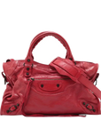 Pre-Loved City Handbag Leather with Matte Black Hardware, Red