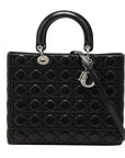 Pre-Loved Lady Dior Handbag Cannage Leather Large with Silver Hardware, Black