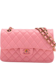 Pre-Loved Classic Double Flap Shoulder Bag Quilted Leather Small with Rainbow Iridescent Hardware, Pink