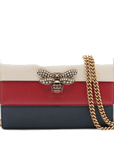 Pre-Loved Queen Margaret Wallet on Chain Crossbody Bag Leather Mini with Aged Gold Hardware, White, Red, and Navy Blue