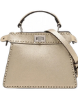 Pre-Loved Peekaboo Handbag Leather Mini with Silver Hardware, Gold