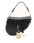 Pre-Loved Saddle Shoulder Bag Leather Mini with Gold Hardware, Black