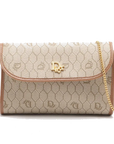 Pre-Loved Honeycomb Chain Bag Crossbody Bag Coated Canvas with Gold Hardware, Beige