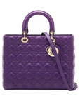 Pre-Loved Lady Dior Handbag Cannage Leather Large with Gold Hardware, Purple