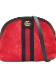 Pre-Loved Ophidia Crossbody Bag Suede Small with Gold Hardware, Red