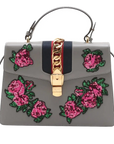 Pre-Loved Sylvie Handbag Floral Leather Medium with Gold Hardware, Gray