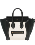 Pre-Loved Luggage Tote Leather Mini with Gold Hardware, Black and White