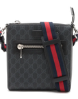 Pre-Loved GG Supreme Messenger Crossbody Bag Monogram Coated Canvas Small with Silver Hardware, Black