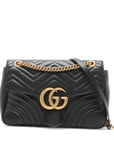 Pre-Loved GG Marmont Shoulder Bag Quilted Leather Medium with Aged Gold Hardware, Black