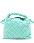 Pre-Loved Hop Handbag Intrecciato Leather Mini with Gold Hardware, Aqua Green