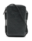 Pre-Loved Phone Pouch Crossbody Bag Monogram Leather with Black Hardware, Black