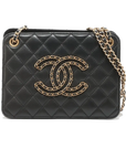 Pre-Loved CC Chain Logo Quilted Chain Bag Shoulder Bag Quilted Leather Small with Gold Hardware, Black