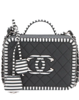 Pre-Loved CC Filigree Vanity Case Shoulder Bag Quilted Leather Medium with Silver Hardware, Black