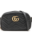 Pre-Loved GG Marmont Matelassé Camera Bag Crossbody Bag Quilted Leather Small with Aged Gold Hardware, Black