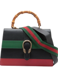 Pre-Loved Dionysus Bamboo Top Handle Handbag Leather Medium with Aged Gold Hardware, Black, Green, Red