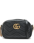 Pre-Loved GG Marmont Matelassé Camera Bag Crossbody Bag Quilted Leather Small with Aged Gold Hardware, Black