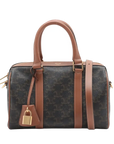 Pre-Loved Triomphe Boston Bag Handbag Triomphe Coated Canvas Small with Gold Hardware, Brown