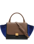 Pre-Loved Trapeze Handbag Leather Medium with Gold Hardware, Brown/Black/Blue