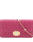 Pre-Loved Matelassé Wallet on Chain Crossbody Bag Quilted Leather Small with Gold Hardware, Pink