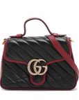 Pre-Loved GG Marmont Top Handle Handbag Quilted Leather Mini with Gold Hardware, Black