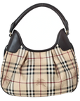 Pre-Loved Brooke Hobo Shoulder Bag Haymarket Check Coated Canvas with Gold Hardware, Beige