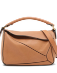 Pre-Loved Puzzle Handbag Leather Small with Gold Hardware, Tan