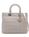 Pre-Loved Lady Dior Handbag Cannage Leather Large with Silver Hardware, Grey