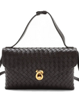 Pre-Loved Andiamo Crossbody Bag Intrecciato Leather Small with Gold Hardware, Dark Brown