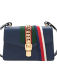 Pre-Loved Sylvie Shoulder Bag Leather Small with Gold Hardware, Navy Blue