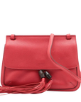Pre-Loved Bamboo Daily Flap Crossbody Bag Leather with Silver Hardware, Red