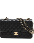 Pre-Loved Classic Double Flap Shoulder Bag Quilted Leather Medium with Gold Hardware, Black