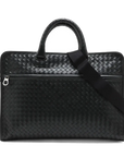 Pre-Loved Intrecciato Business Bag Briefcase Intrecciato Leather with Gunmetal Hardware, Black