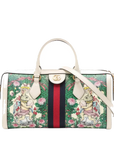 Pre-Loved Ophidia Handbag Floral Print Coated Canvas Small with Gold Hardware, White/Green/Pink