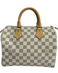 Pre-Loved Speedy Handbag Damier Azur Coated Canvas 25 with Gold Hardware, Cream