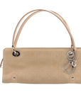 Pre-Loved Lady Dior East West Handbag Cannage Suede with Silver Hardware, Beige