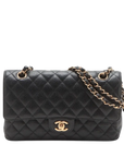 Pre-Loved Classic Double Flap Shoulder Bag Quilted Leather Medium with Gold Hardware, Black