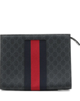 Pre-Loved GG Supreme Web Pouch Clutch Monogram Coated Canvas with Silver Hardware, Black