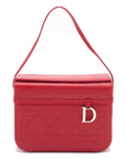 Pre-Loved Lady Dior Vanity Handbag Cannage Leather Mini with Silver Hardware, Red