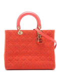 Pre-Loved Lady Dior Handbag Cannage Tweed Large with Gold Hardware, Red