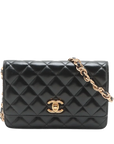 Pre-Loved Wallet on Chain Crossbody Bag Quilted Leather with Gold Hardware, Black