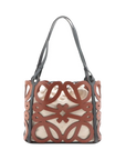 Pre-Loved Anagram Cut-Out Tote Anagram Leather Small with Black Hardware, Tan