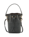Pre-Loved Mon Tresor Bucket Bag FF Logo Embossed Leather Mini with Gold Hardware, Black