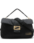 Pre-Loved Mamma Baguette (Fendi x Porter) Shoulder Bag Nylon Large with Gold Hardware, Black