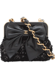 Pre-Loved Sequin Bow Kiss-Lock Bag Shoulder Bag Sequin Mini with Gold Hardware, Black